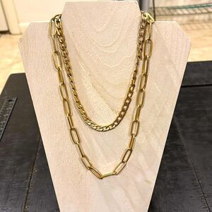 Marlyn Schiff Chain Link Rectangle Layered Necklace Gold Tone​